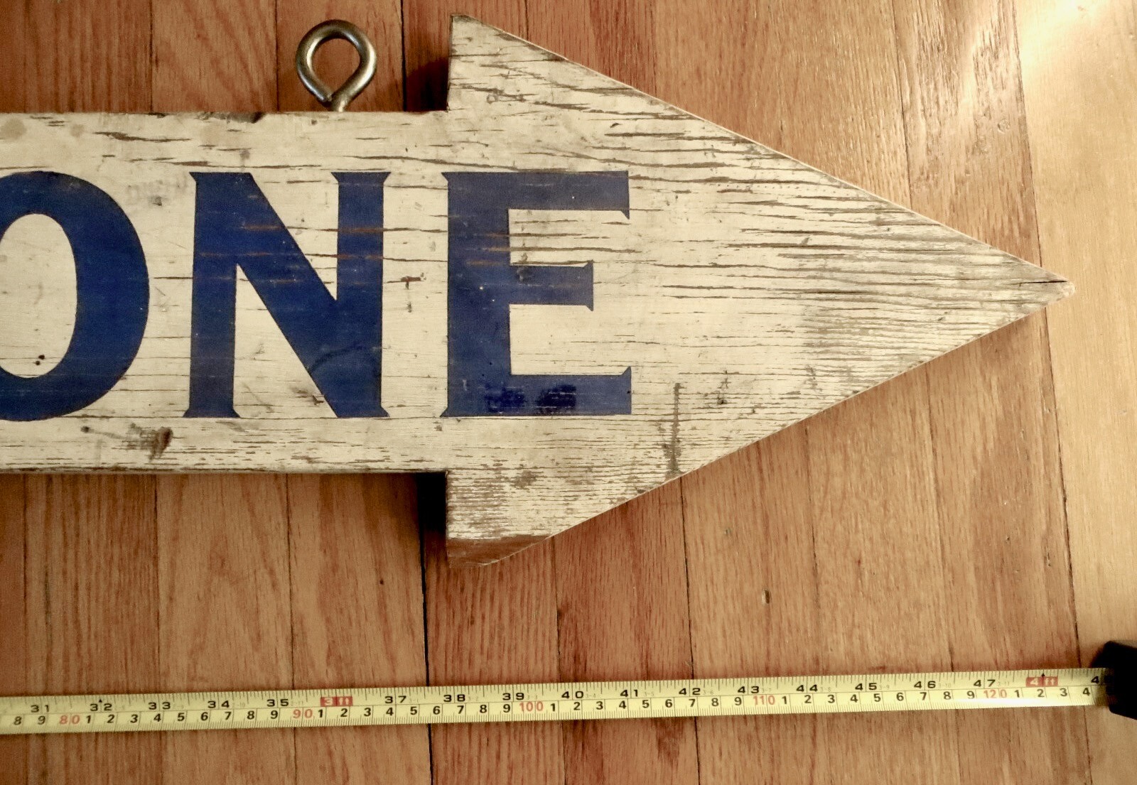 Vintage Hand Made 4′ Wood Arrow Sign Says “Telephone” / 2 Sided / Ready to Hang