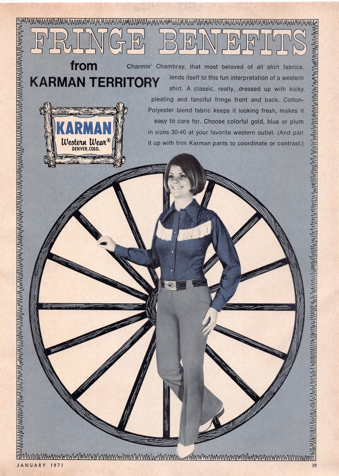 Karman Western Wear Horse Wagon Wheel Cowboy Gear Vintage Magazine Print Ad