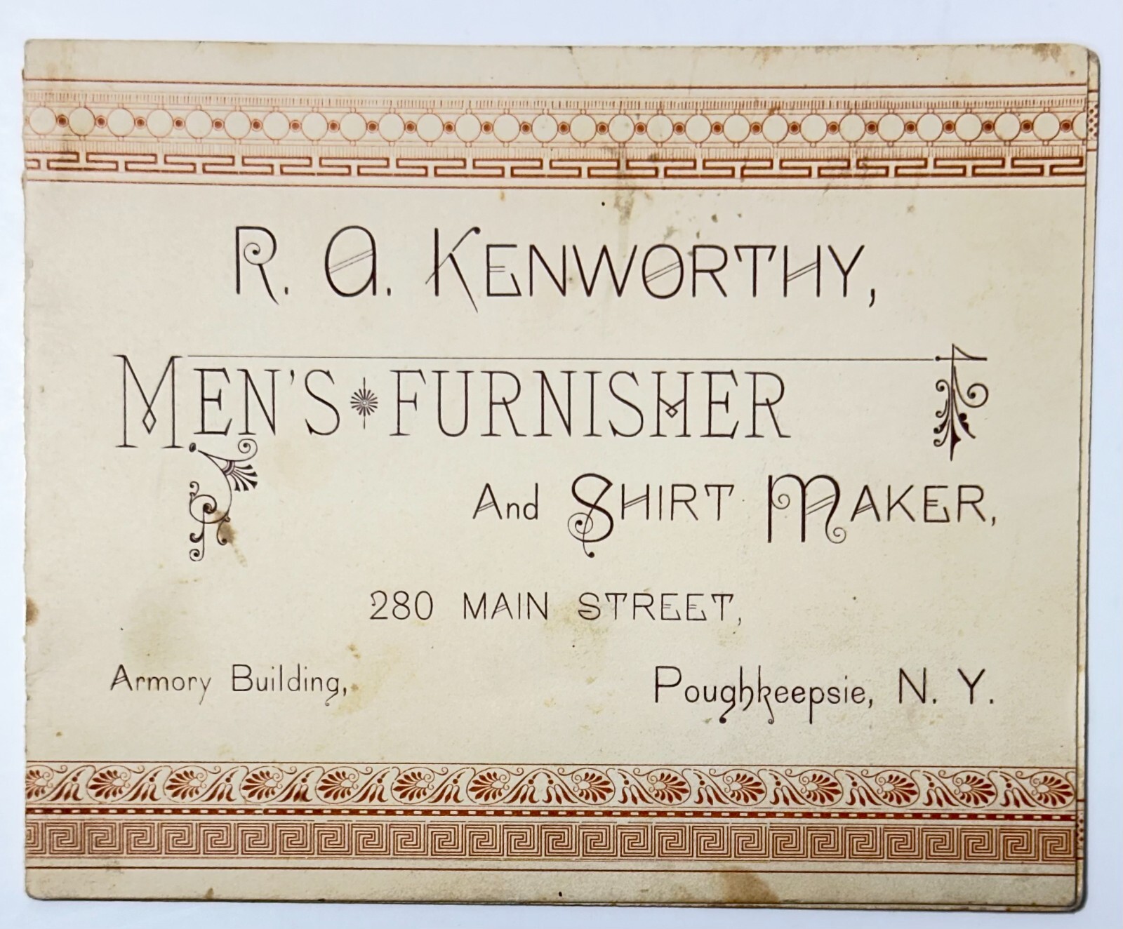 1884 R A Kenworthy Mens Furnisher & Shirt Maker Fold Out Victorian Trade Card