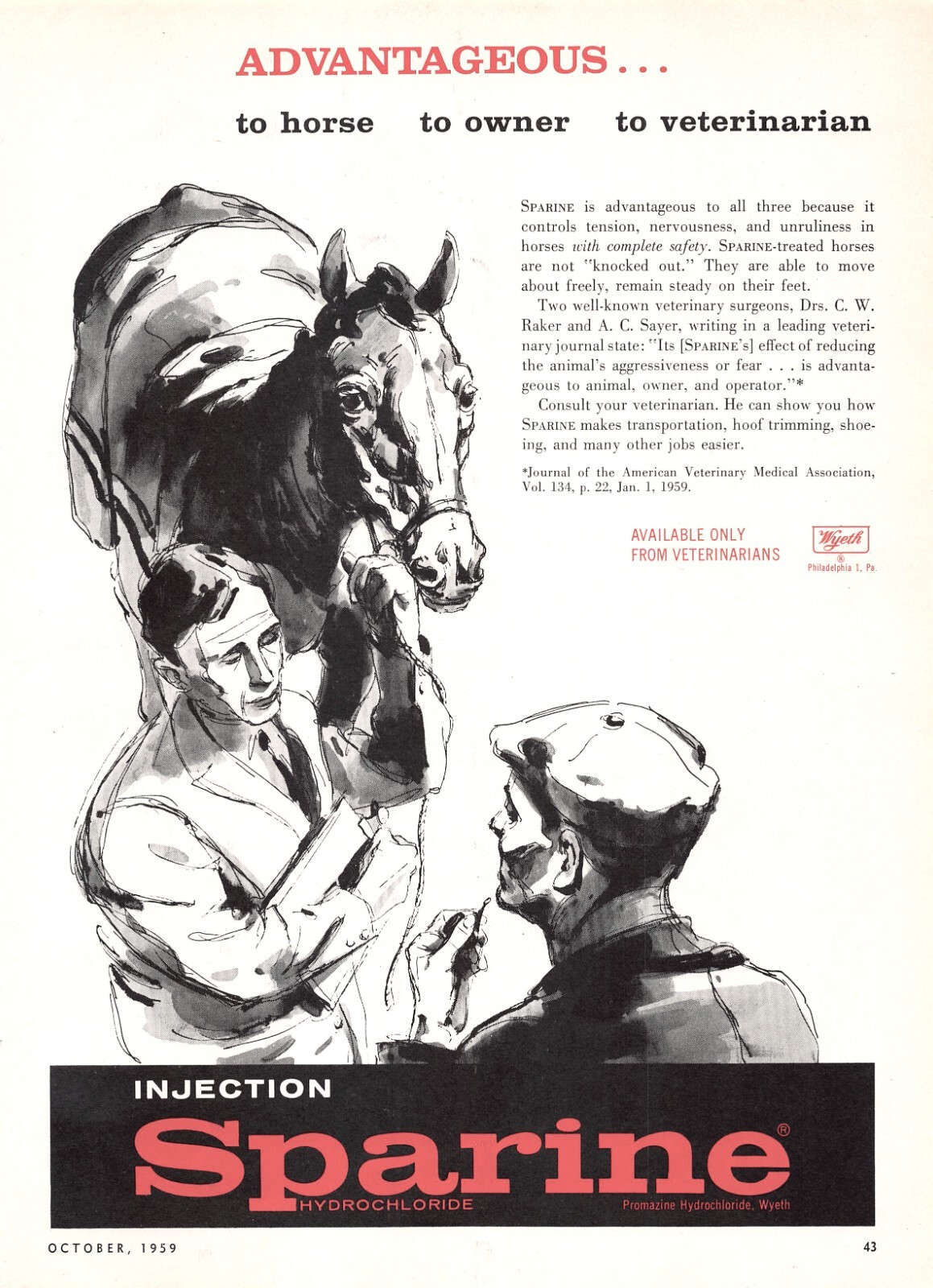 Wyeth (Now Pfizer) Injection Sparine For Tension & Unruliness Vtg Mag Print Ad