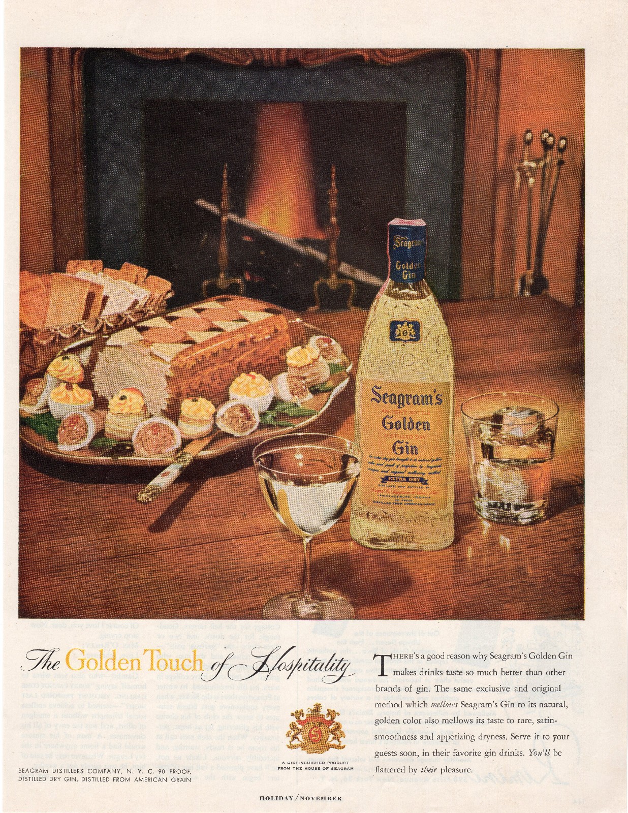 1955 Seagrams Golden Gin Liquor Mid Century Cocktail Entertaining Ad