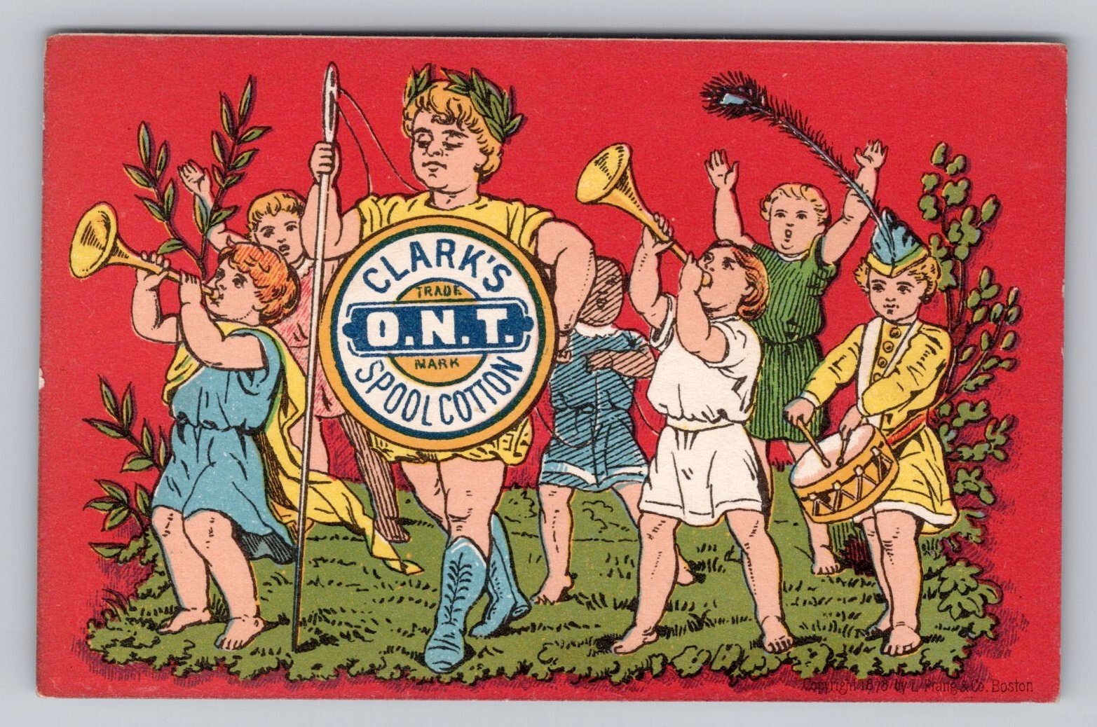 L Prang Clark’s ONT Spool Cotton Trade Card 1878 Calendar Boys Marching Band