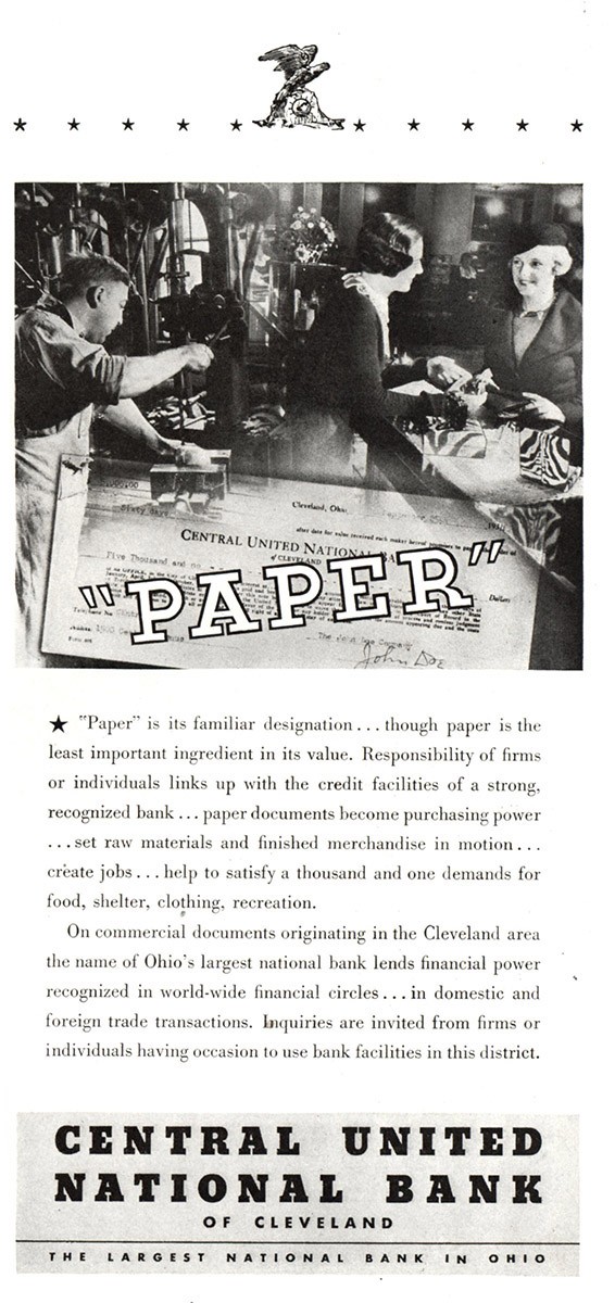 1934 Central United National Bank: Paper Vintage Print Ad