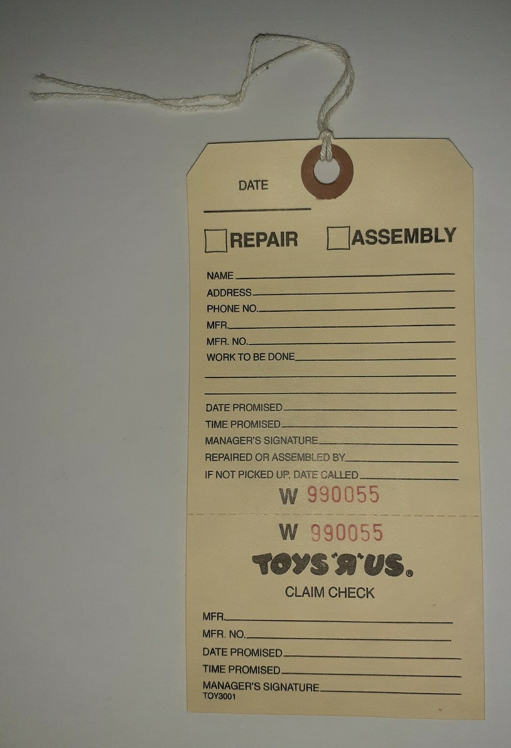 Toys R Us Claim Check Bike Bicycle Inspection Repair Checklist Lot of 2 pre1998