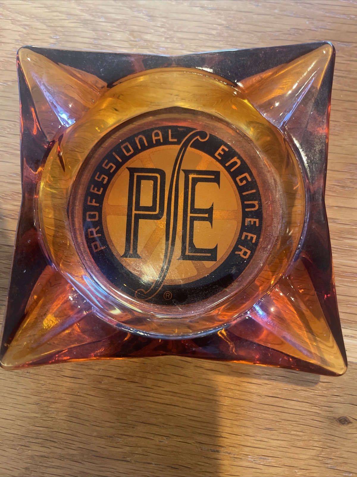 Vintage Society Professional Engineers Glass Amber Ashtray 1950s-60s