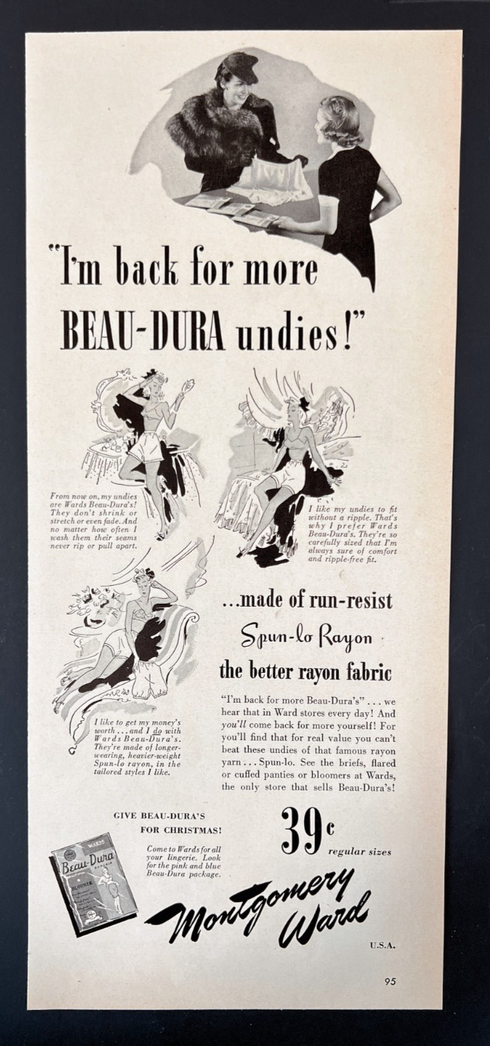 1939 Montgomery Ward Beau-Dura Womens’s Underwear Spun-lo Rayon Vintage Print Ad