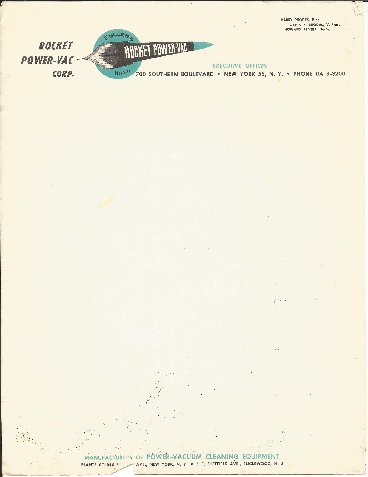 Letterhead-ROCKET POWER-VAC, New York,NY.logo.original vintage= ProductsOverTime