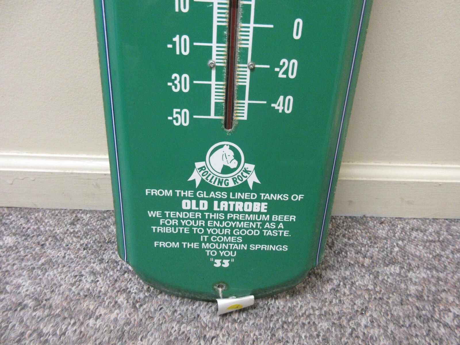 VINTAGE ADVERTISING ROLLING ROCK BEER TIN STORE THERMOMETER B-2948