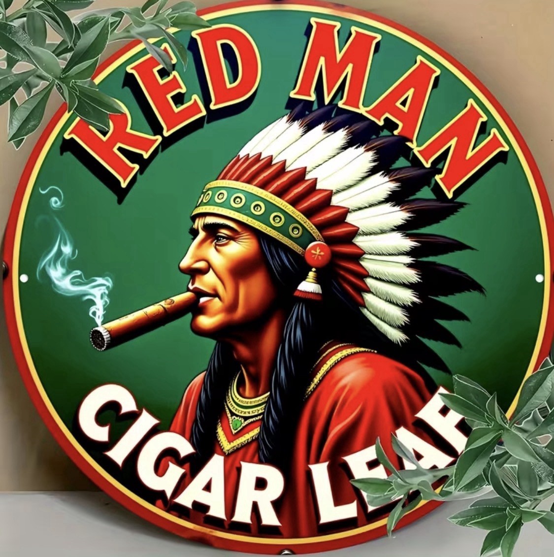 Retro TIN SIGN RED MAN CHEWING TOBACCO MAN CAVE OFFICE DEN WALL ADVERTISING