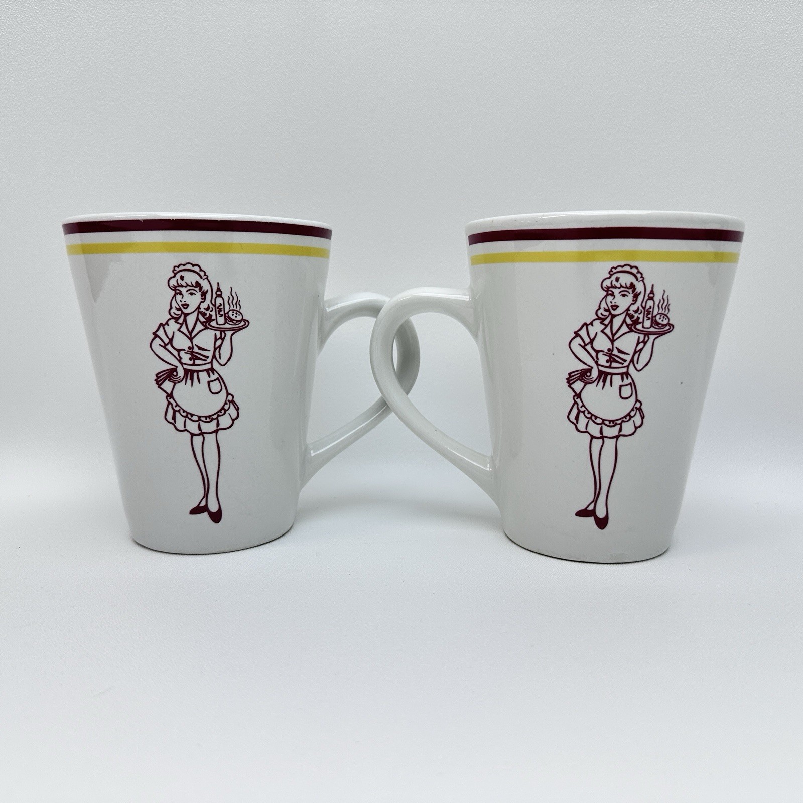 (2) Vintage Restaurant Retro 50’s Car Hop, Drive In, Diner Waitress Coffee Mug