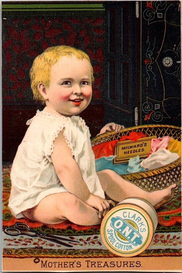 Clarks ONT Standard Thread Baby With Sewing Basket NO BORDER Victorian Tade Card