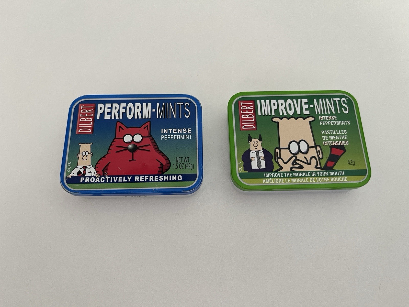 Dilbert Mint Tins Perform-Mints Improve-Mints 2pc Empty 2005