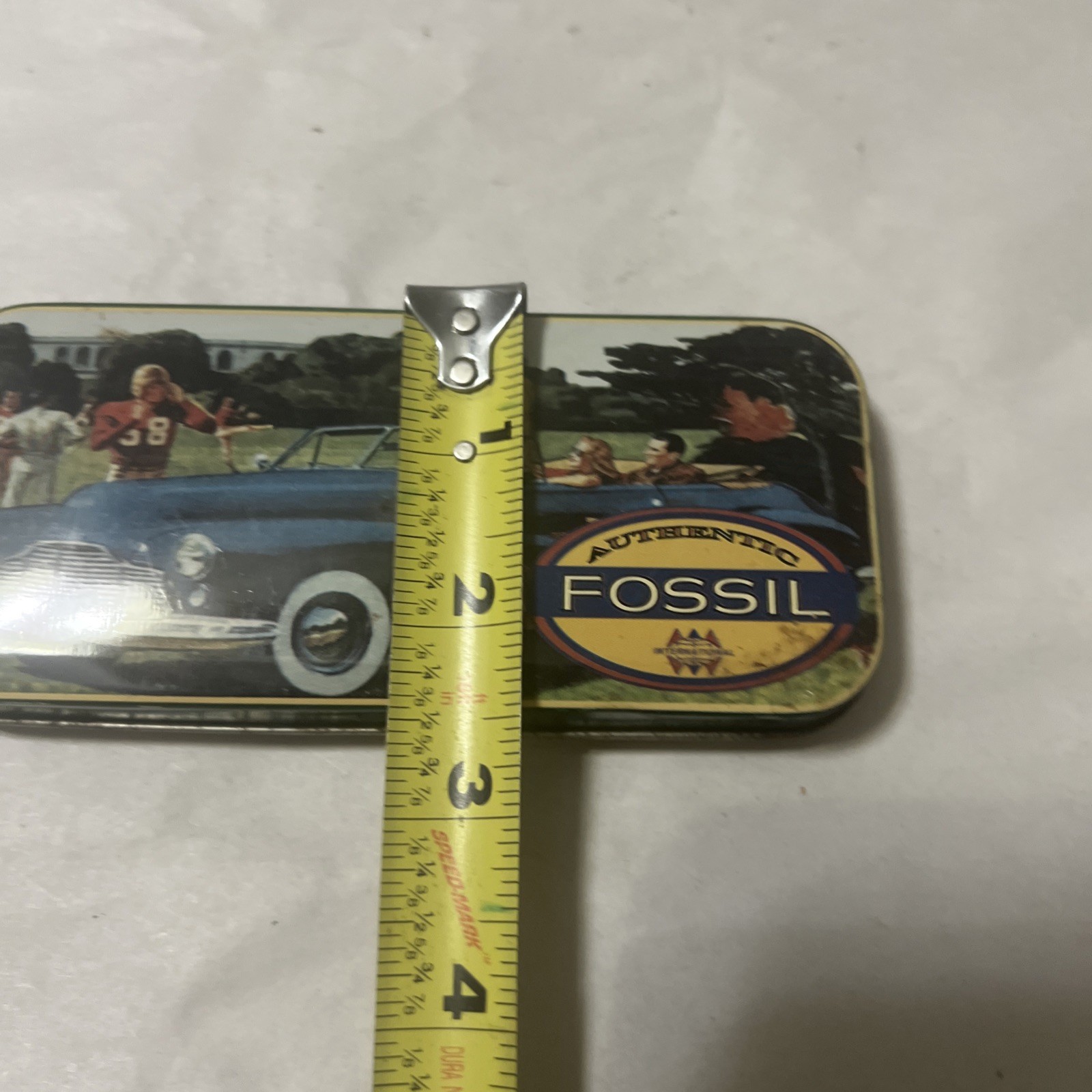 Fossil Collectible Tin Box Case-Old Car, Football Theme 1954 – Empty