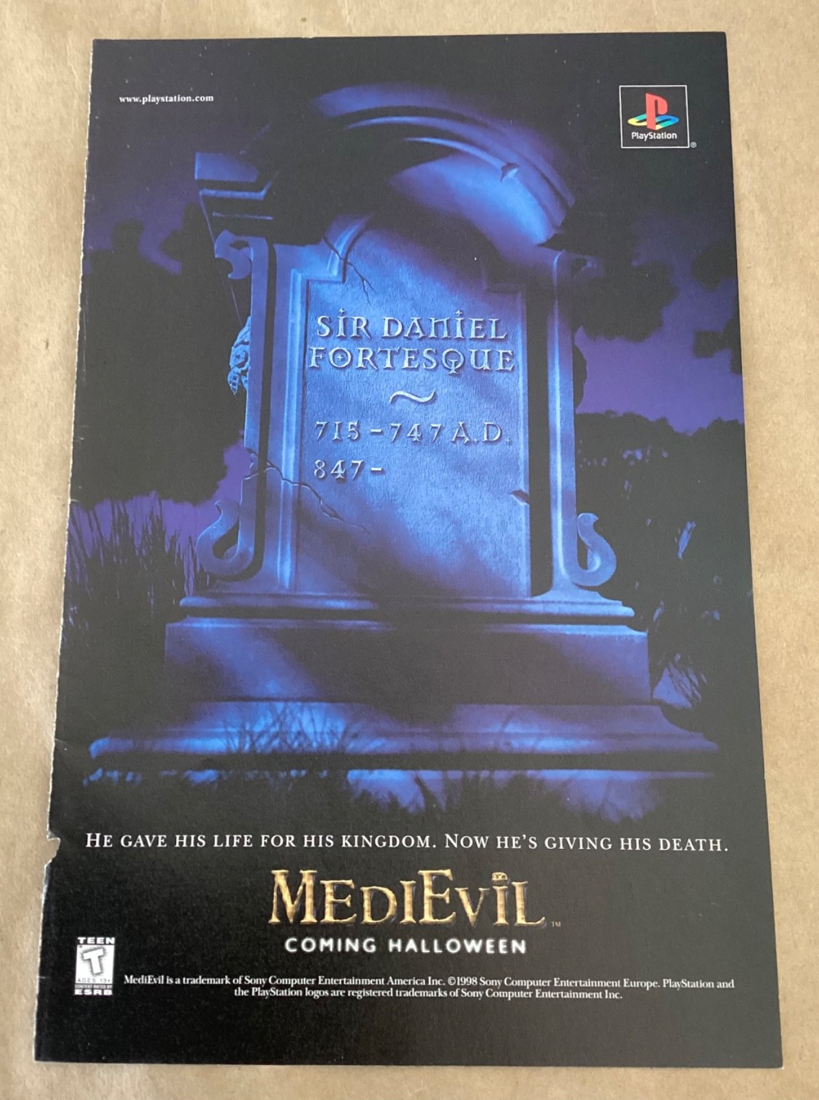 MediEvil 1998 print ad art promo 90s video game retro Playstation advert PS1