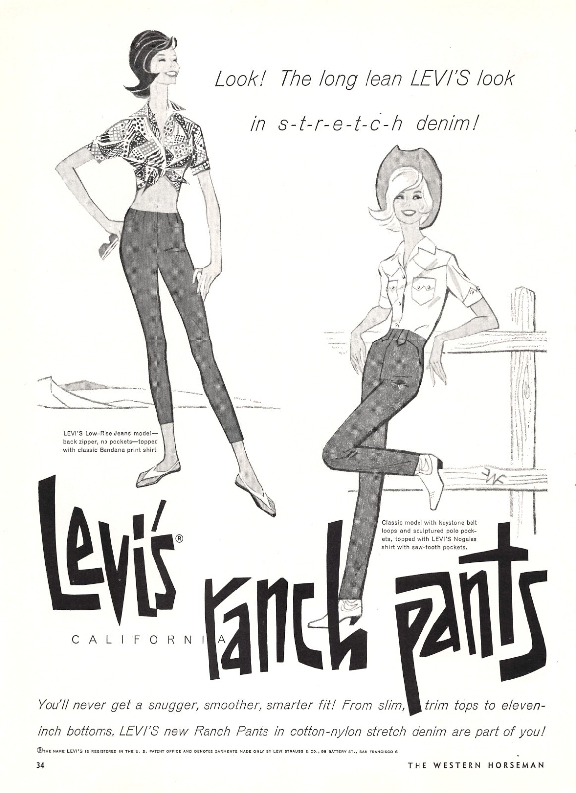 Women in Levi’s Ranch Low-Rise Stretch Pants Levi Strauss Vtg Magazine Print Ad