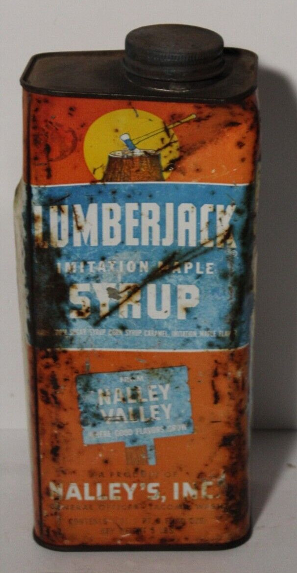 1950s VINTAGE LUMBERJACK GRAPHIC SYRUP TIN CAN NALLEY VALLEY TACOMA WASHINGTON