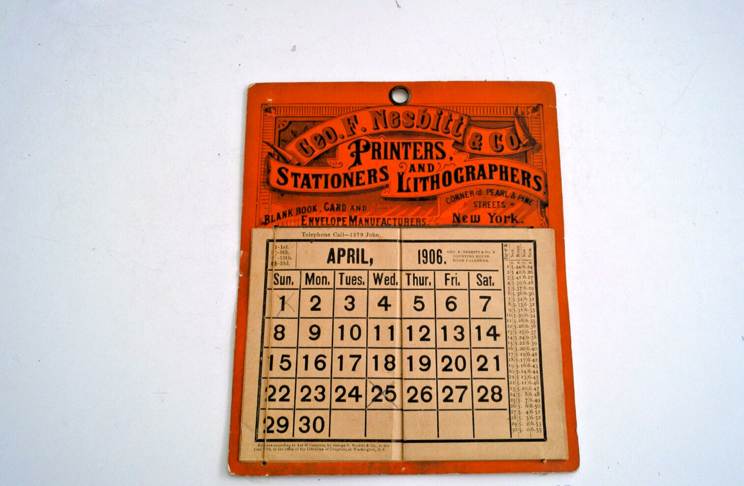 Rare Geo. F. Nesbitt (1832-1912) 1906 Calendar