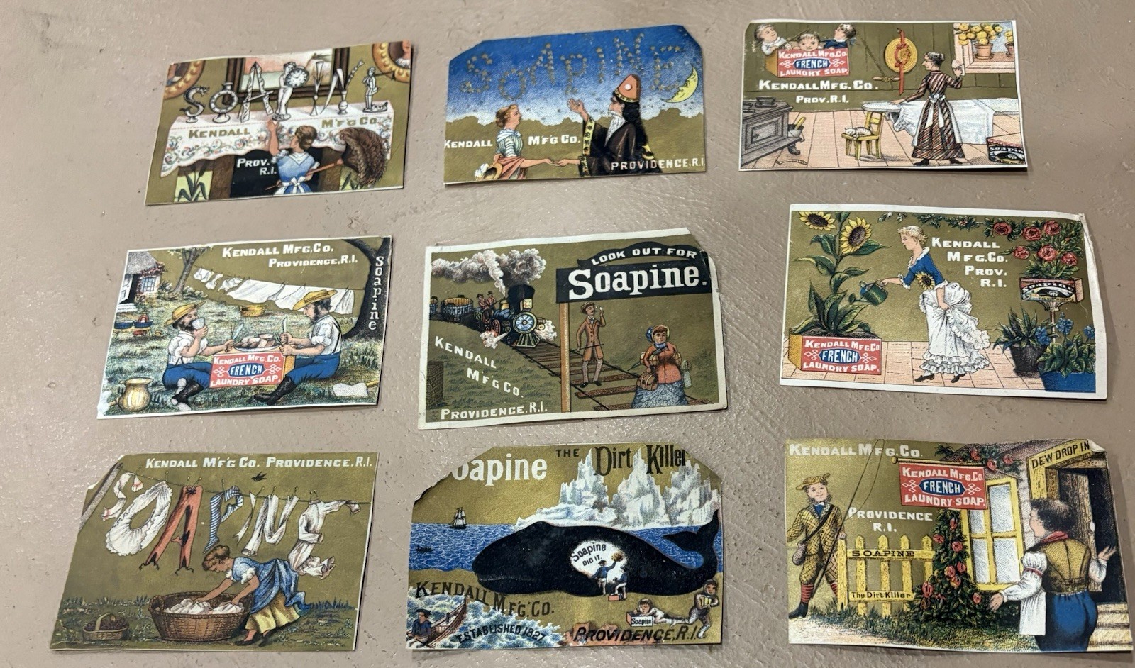 Soapine Laundry Soap LOT 9 ADVERTISING Trade Cards Kendall Mfg Co PROVIDENCE RI