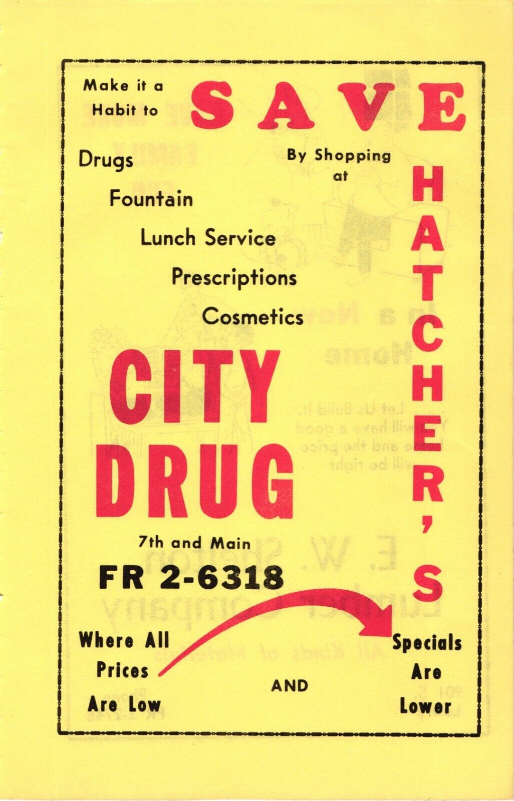 Stillwater Oklahoma 1964 Print Ad Hatcher’s City Drug Shelton Lumber 8.5″x 5.25″