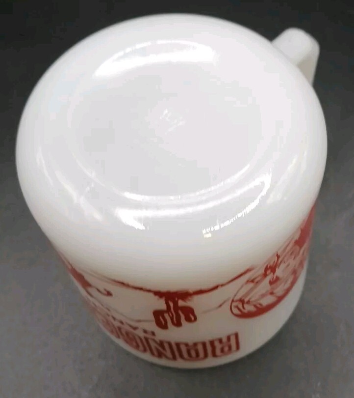Vintage RANGER JOE Milk Glass Childs Mug, Red, 1950s, Hazel Atlas