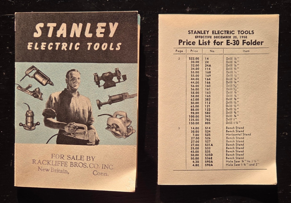 1950 STANLEY POWER ELECTRIC TOOLS SALES CATALOG BROCHURE WITH PRICE LIST!