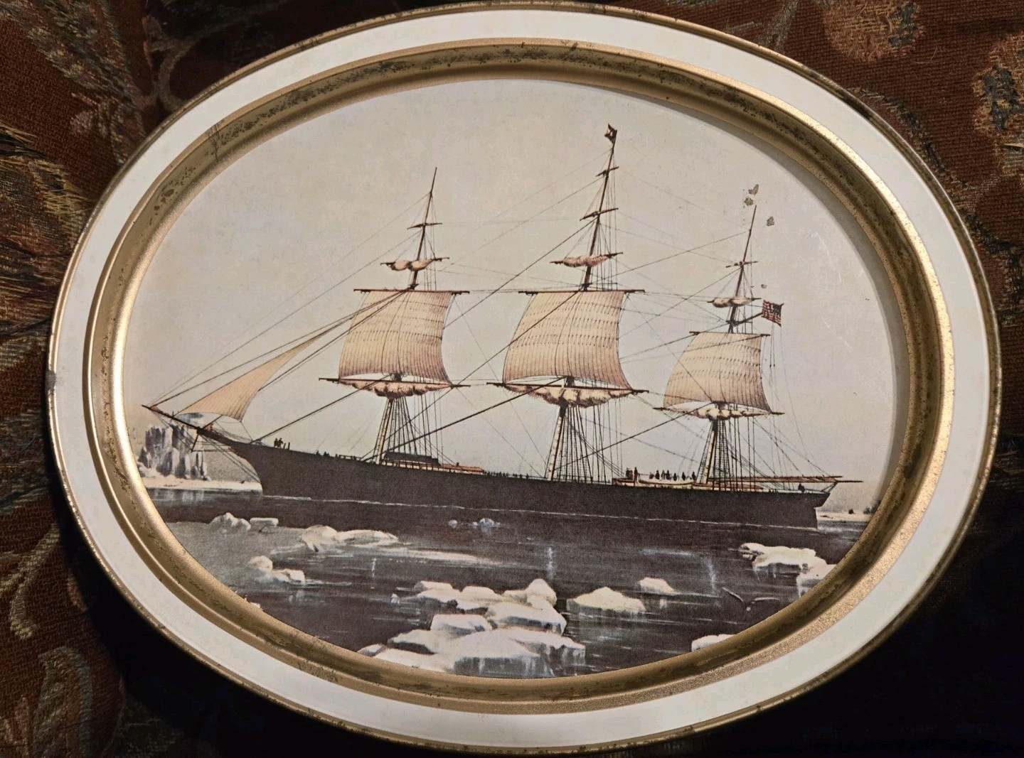 Vtg Sunshine Biscuits Tin Nautical Schooner Ships Trays Flying Cloud Red Jacket