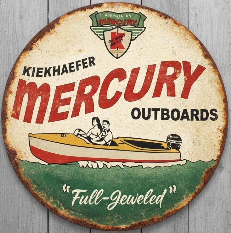 Mercury Outboards 12″ Diameter Vintage Novelty Metal Sign USA Made New!