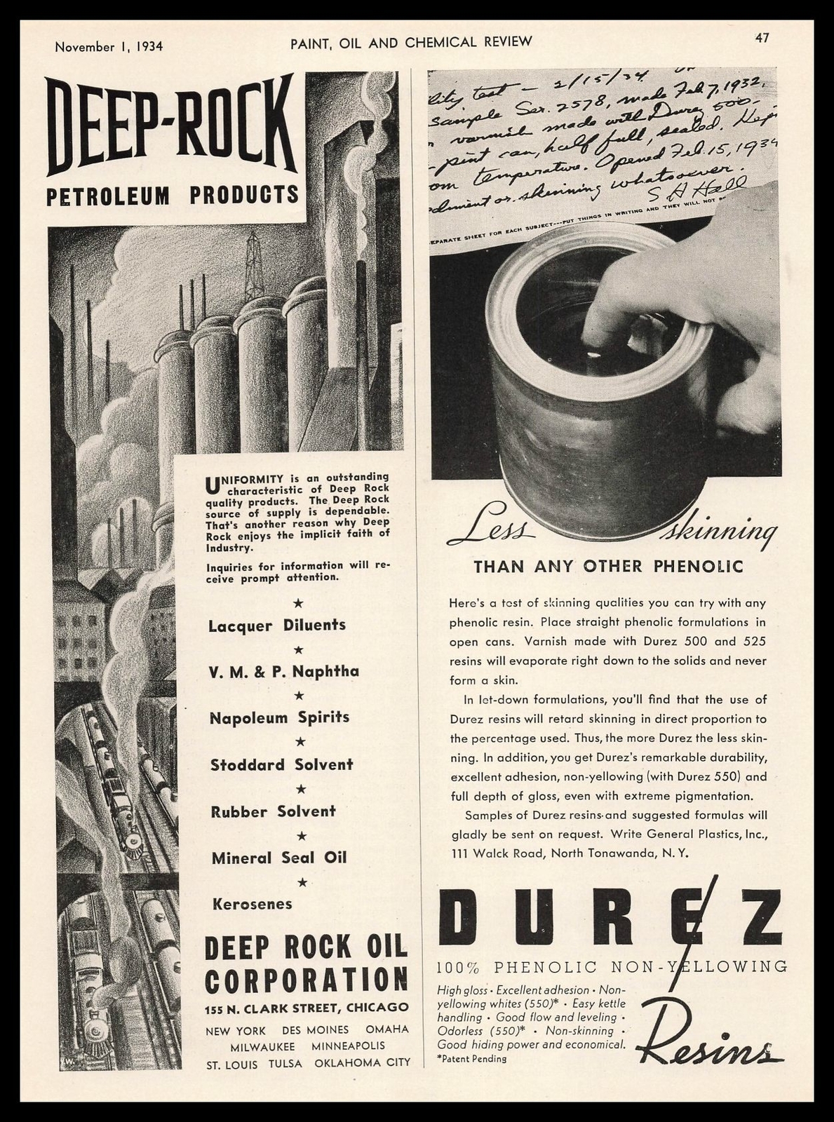 1934 General Plastics Inc. Durez Phenolic Non-Yellowing Resins Vintage Print Ad
