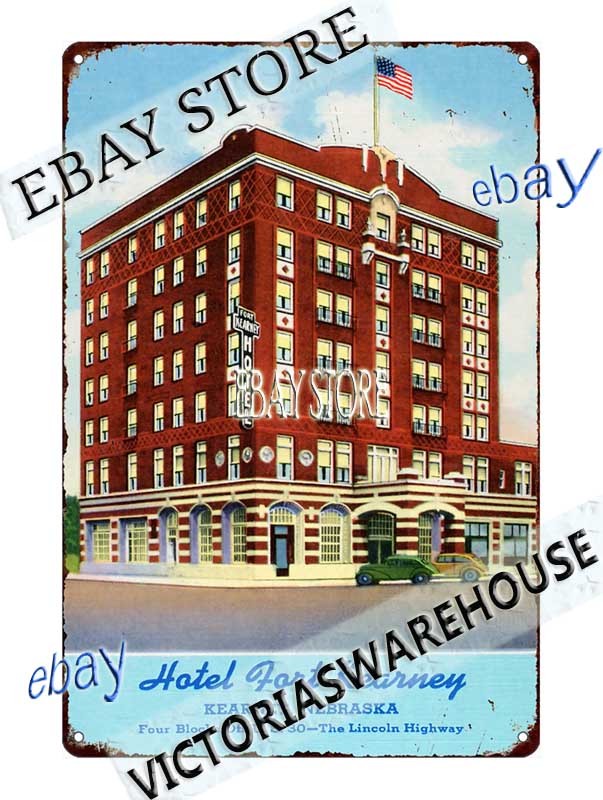 1943 Hotel Fort Kearney Historic Nebraska Building Tin Sign plaque wall posters