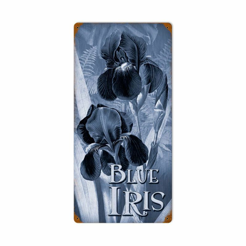 BLUE IRIS IRISES 24″ HEAVY DUTY USA MADE METAL FLORAL DESIGN HOME DECOR SIGN
