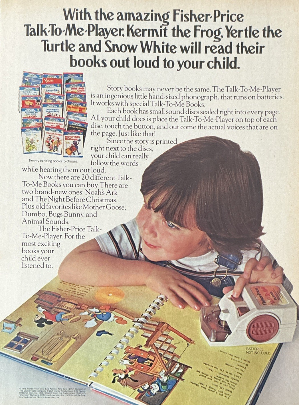 1980 Fisher Price Talk To Me Player Kermit Snow White Toy Print Ad Reading
