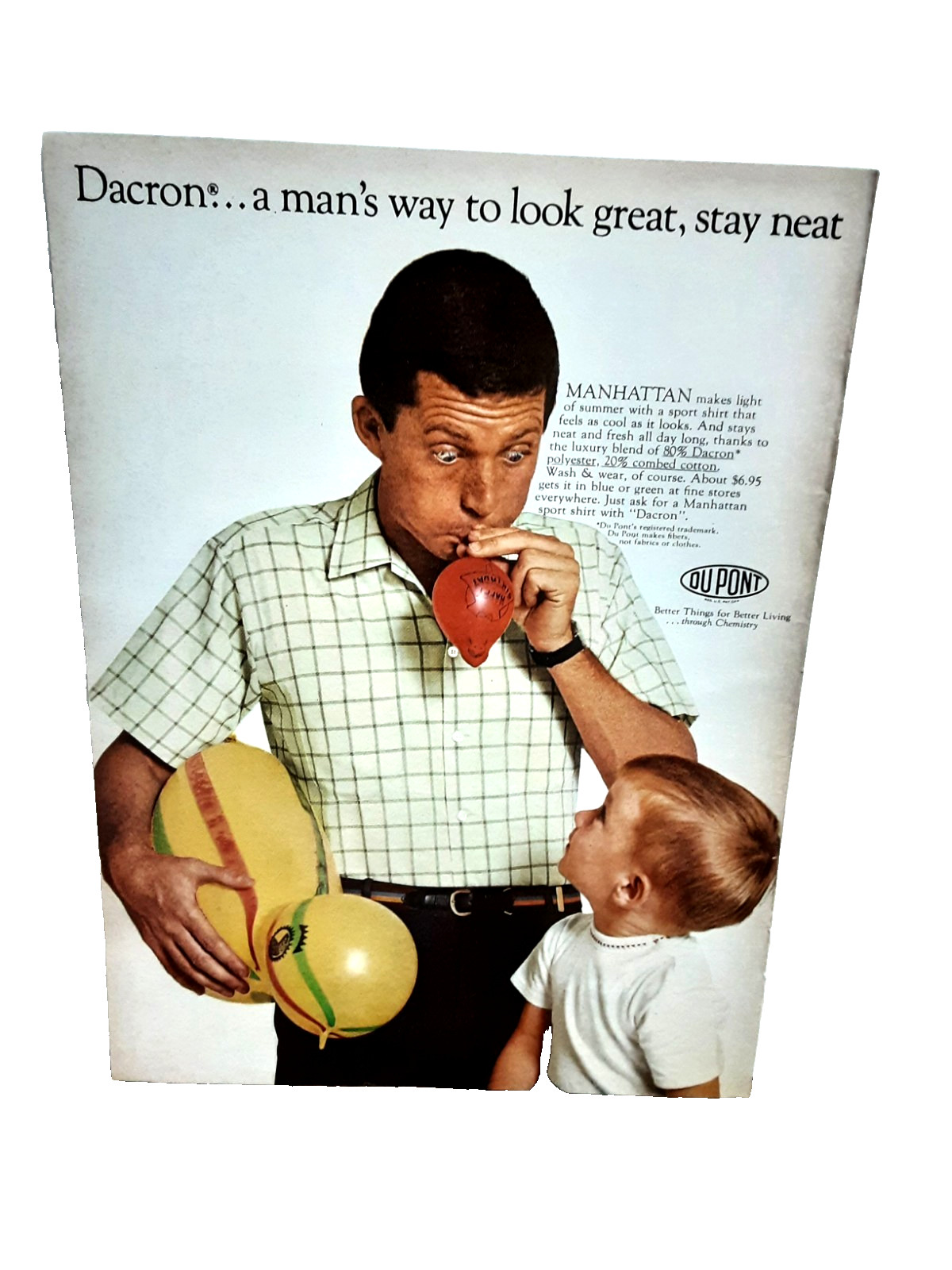 1966 DuPont Dacron Manhattan Shirt Vintage Print Ad Father Son Scene