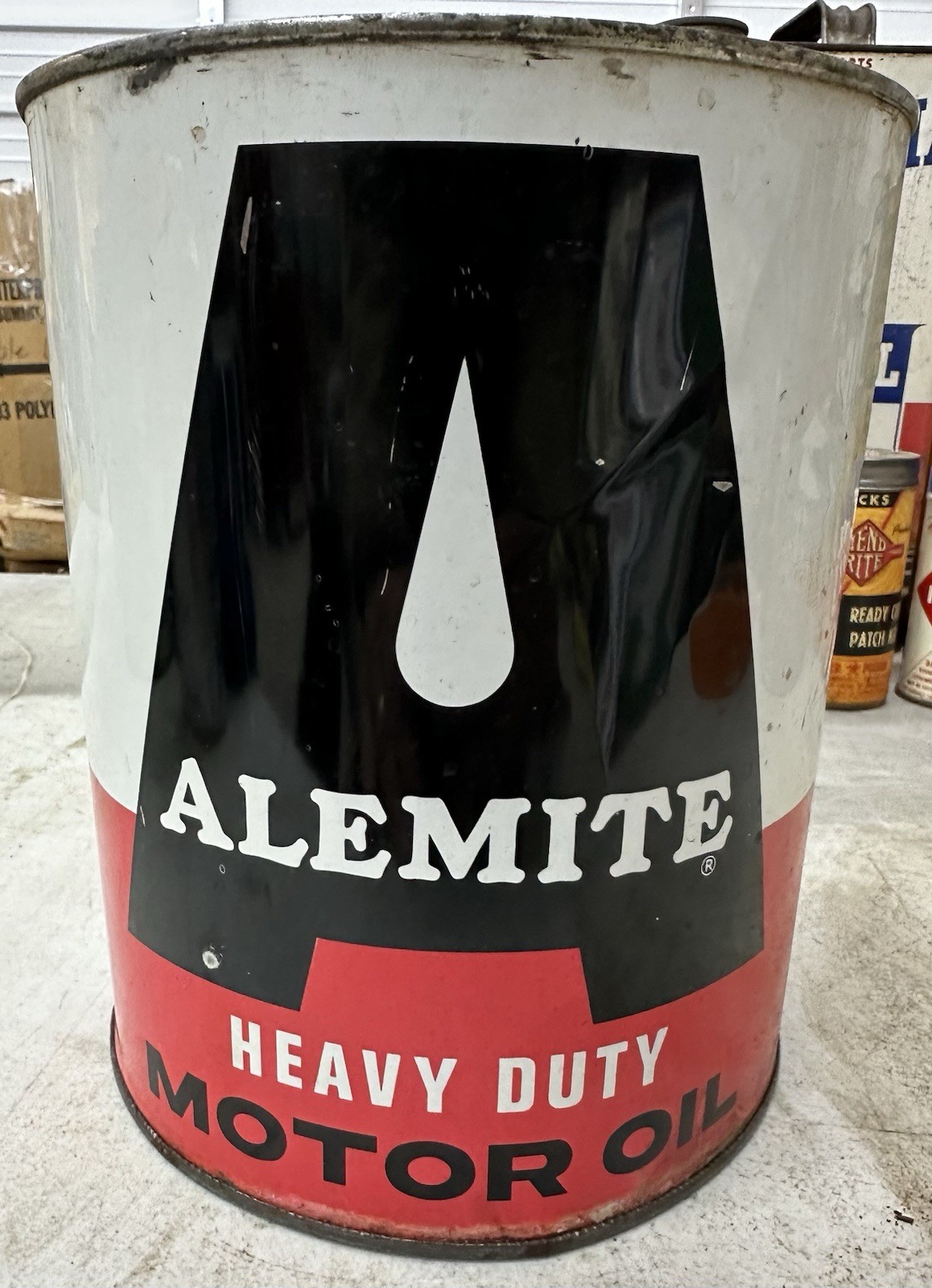 LQQK! Vintage ALEMITE MOTOR OIL Old Metal Can Collectible ONE 1 GALLON #1