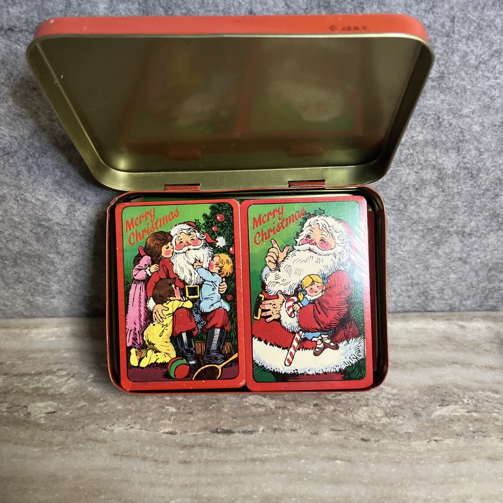 Vintage Christmas Playing Card Set with Tin, Score Card, & Pencil New & Complete
