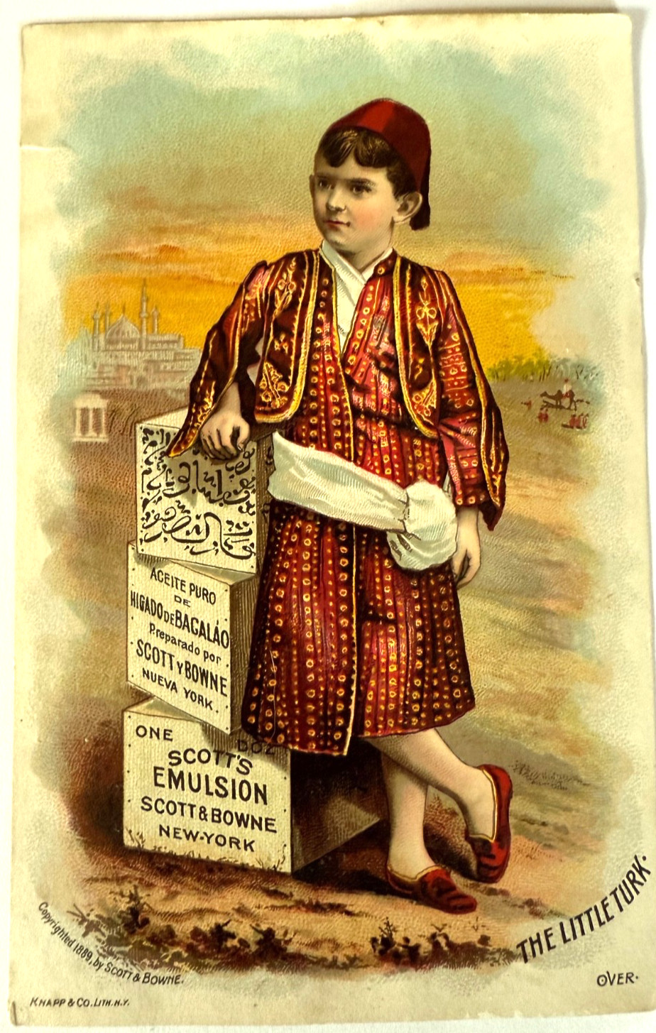 Antique Trade Card Scotts Emulsion The Little Turk 5 1/4″ by 3 1/4″ A2