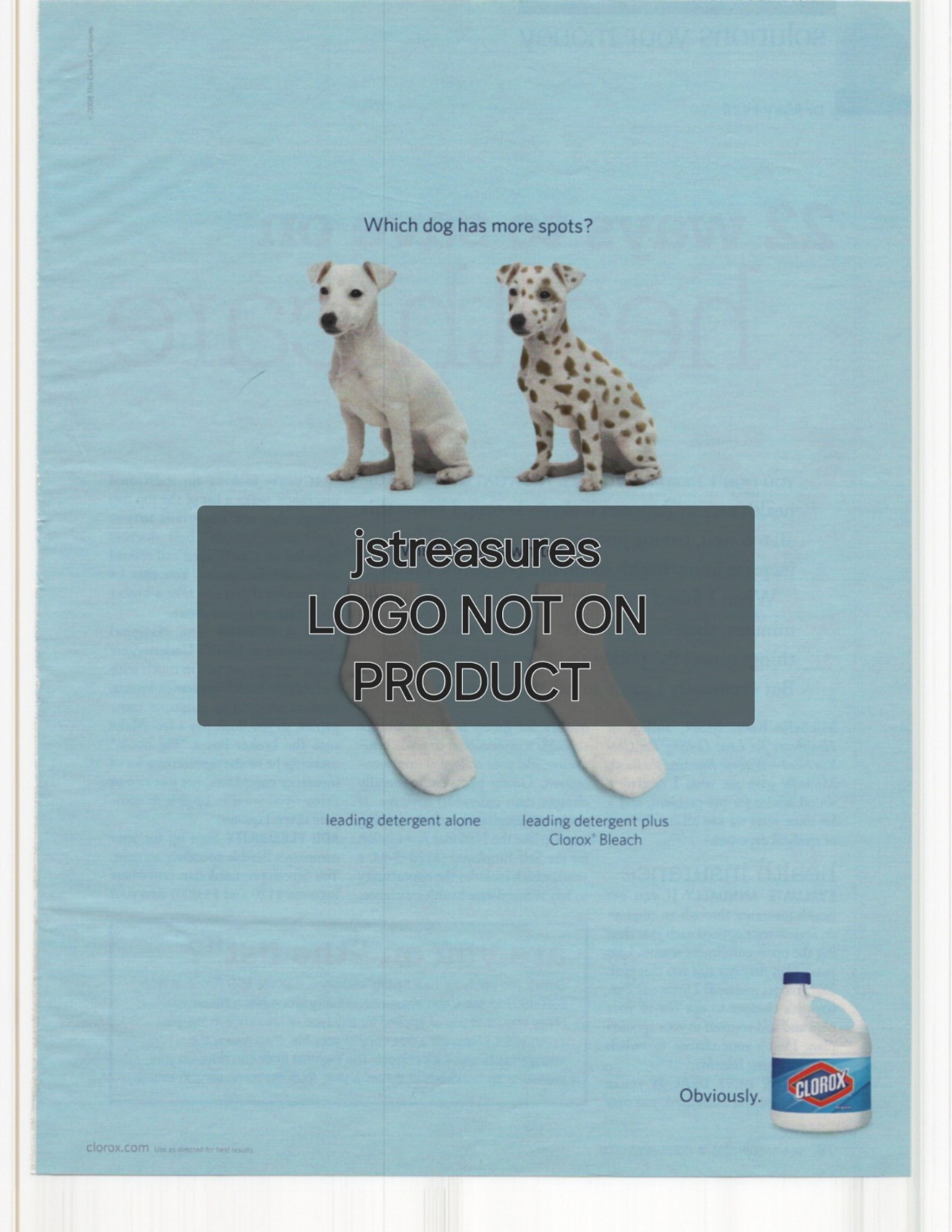 Clorox Bleach Vintage Magazine Print Ad from 2009, 8×11.75″