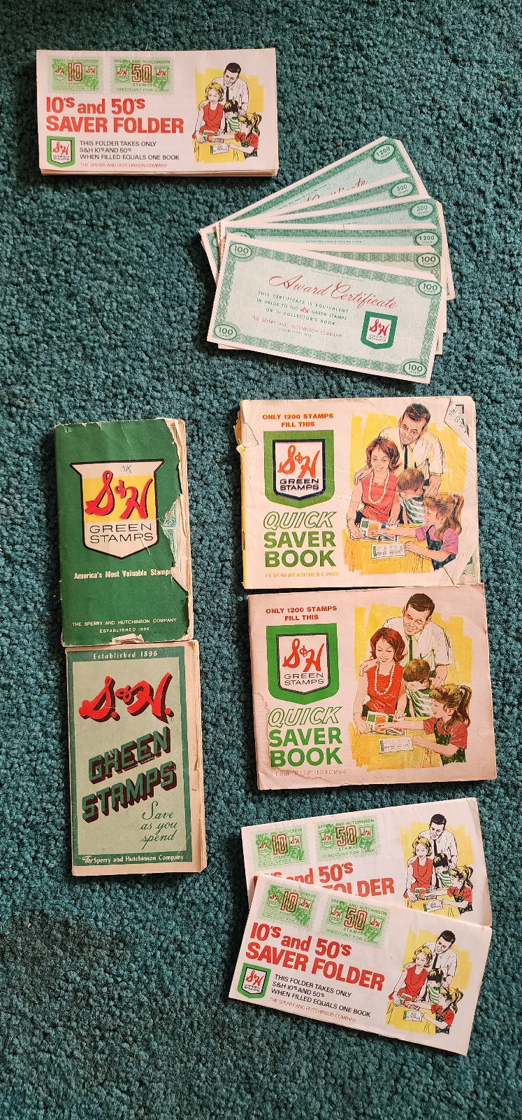vintage S & H Sperry and Hutchinson GREEN STAMP books award certificates stamps