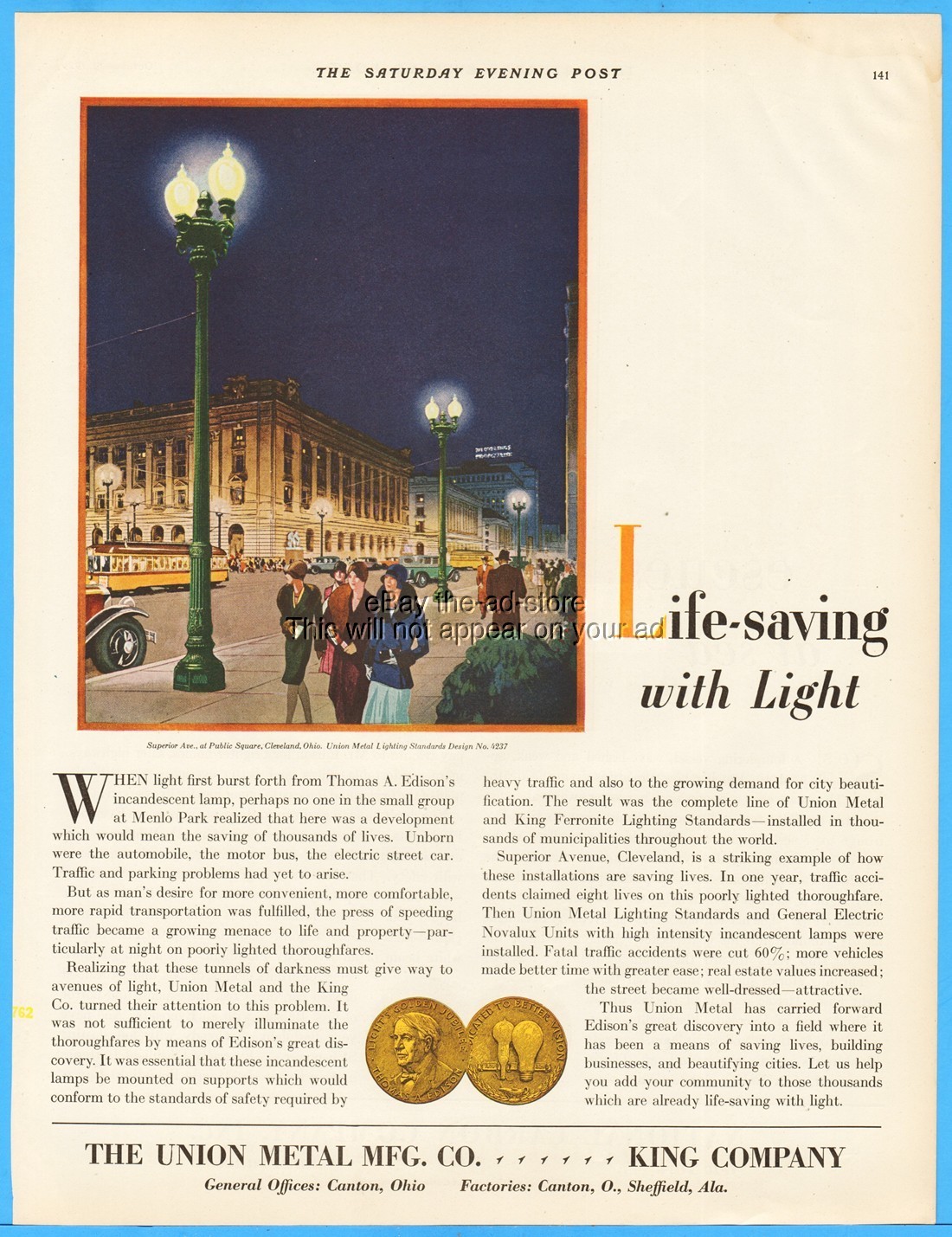 1929 Union Metal Canton OH Sheffield Street Lamp Post Public Square Cleveland Ad