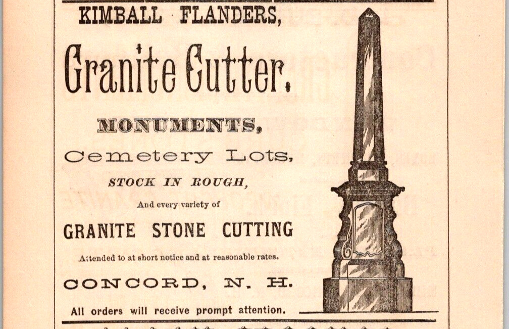 1875 G.W. Emberton Granite Monuments & Curb Stones Rough Granite CONCORD NH