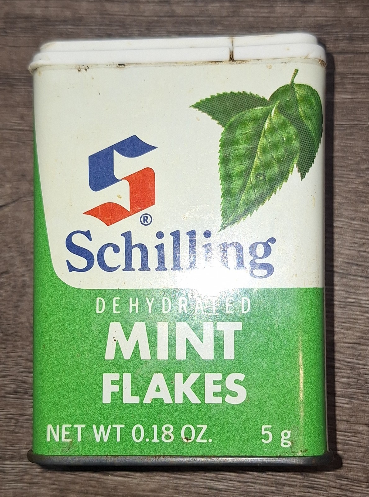 Vtg Schilling Dehydrated Mint Flakes Tin .18 Oz Prop Advertising