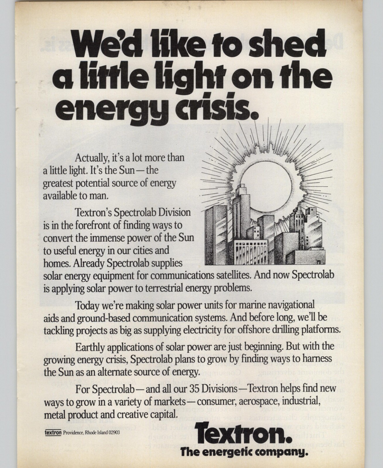 1973 Print Ad Textron Spectrolab Solar Energy Division Magazine Advertisement