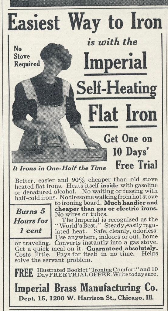 Magazine Ad – 1912 – Imperial Brass Mfg. Co., Chicago, IL – Imperial Flat Iron