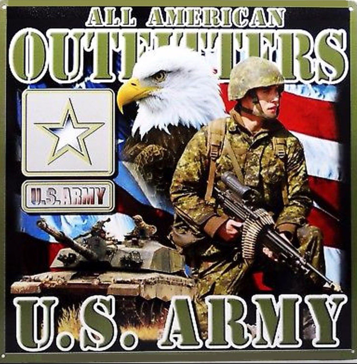U.S Army,All American Outfitters 13.5” x 13.5” Embossed Tin Sign