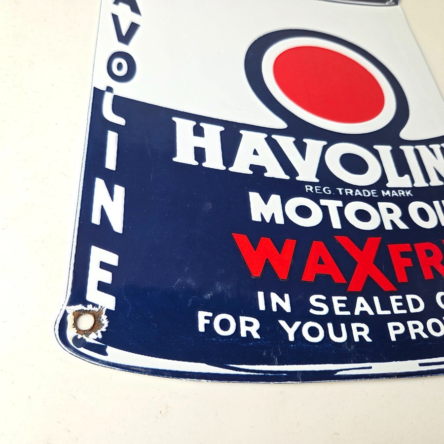 Vintage Havoline Motor Oil Sign – Motor Oil Bucket Quart Can Gas Porcelain Sign