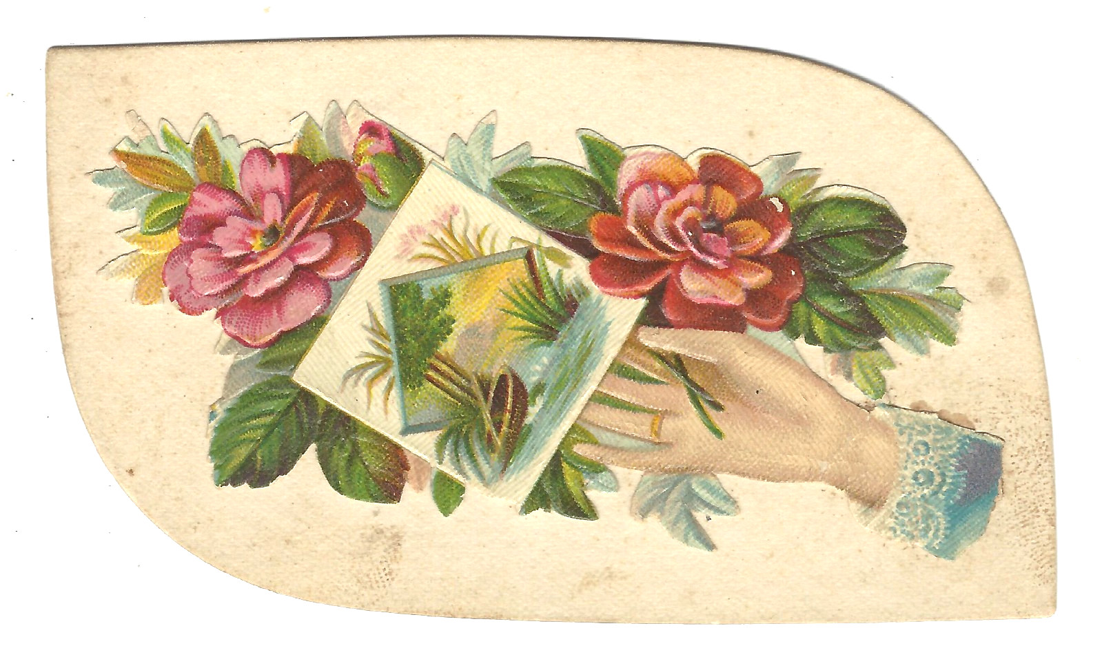 VTG Victorian Embossed Die Cut Gift Card Tag Handing Card and Bouquet of Flowers