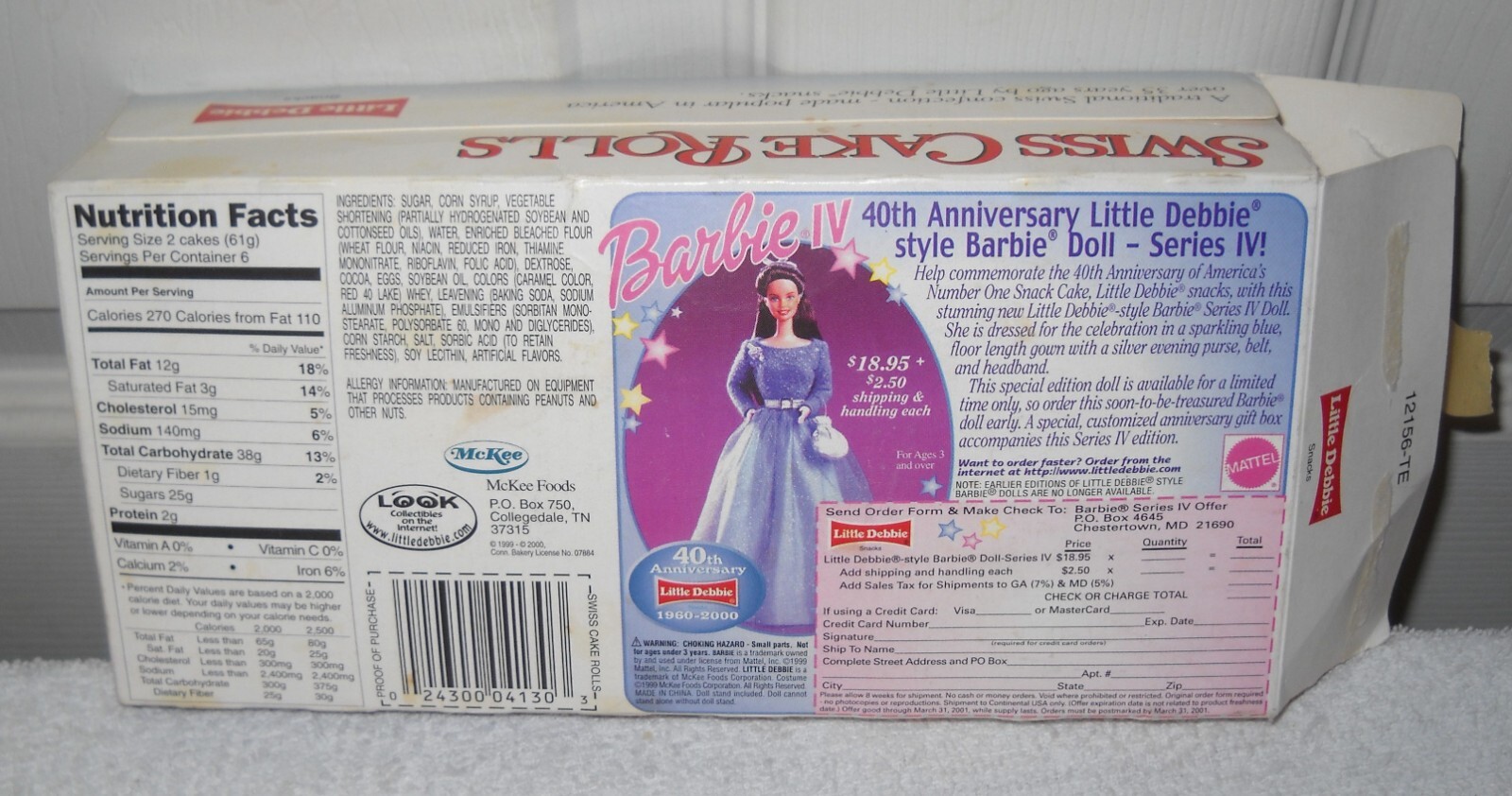 #12119 Little Debbie Swiss Cake Rolls BOX Advertisement for Barbie #4