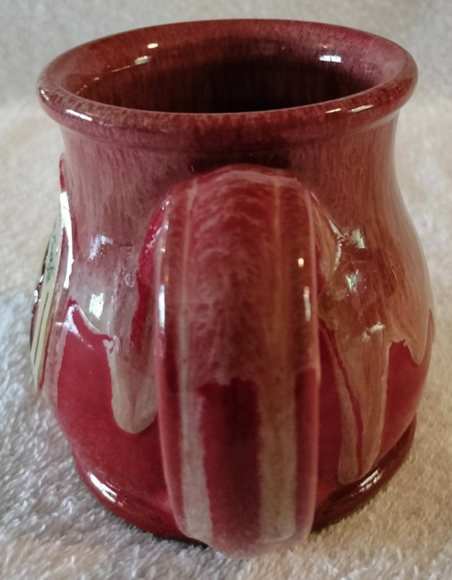 DENEEN Pottery Hand Thrown Red Drip ANOTHER BROKEN EGG Mug Cup Panama City FL