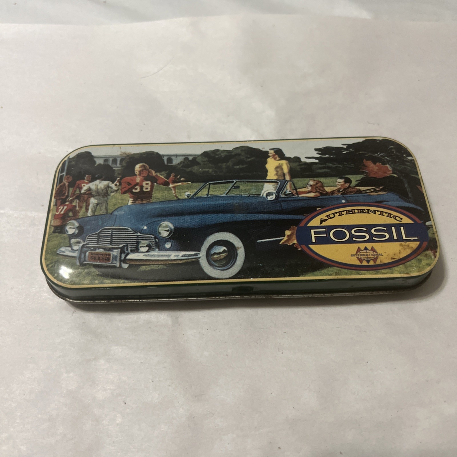 Fossil Collectible Tin Box Case-Old Car, Football Theme 1954 – Empty