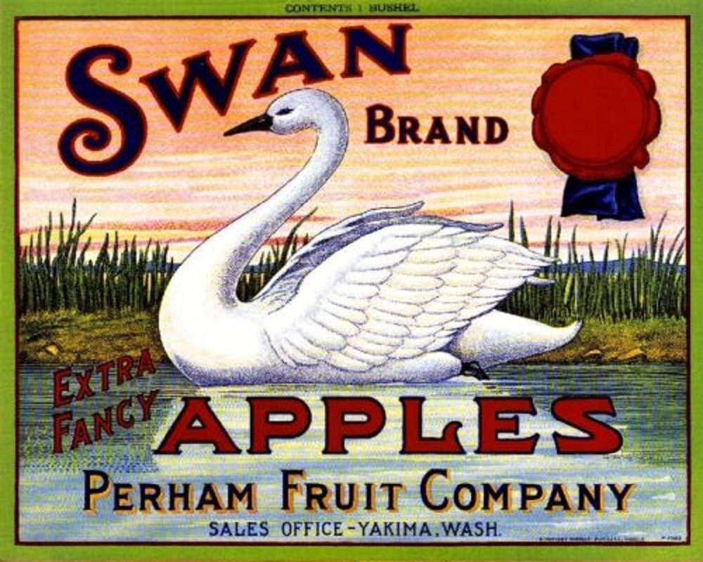 Swan Brand Apple Yakima Washington Retro Fruit Crate Box Label Art Print