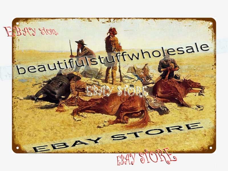 Frederic Remington 1903 Last Lull in Fight Last Stand Tin Sign room interior